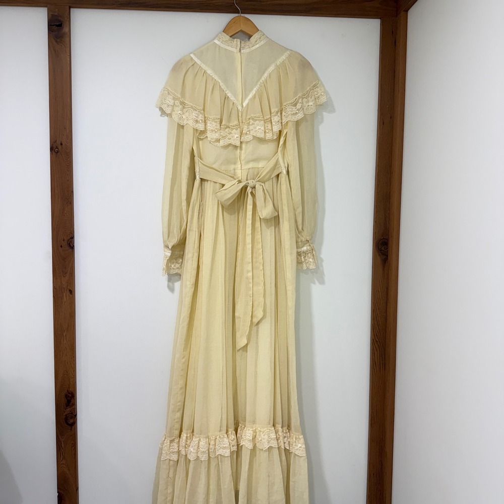 Vintage Gunne Sax Jessica Maxi Prairie Dress Lace Capelet Ivory Boho Size 13 - Picture 8 of 16